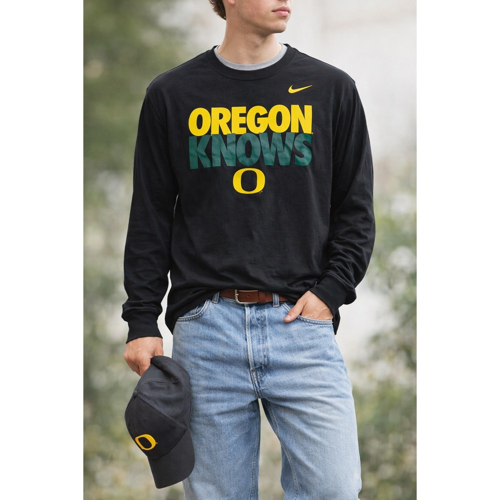 Nike Oregon Ducks Dri-FIT Long Sleeve Shirt Mens XXL Black‎ Oregon Knows Graphic